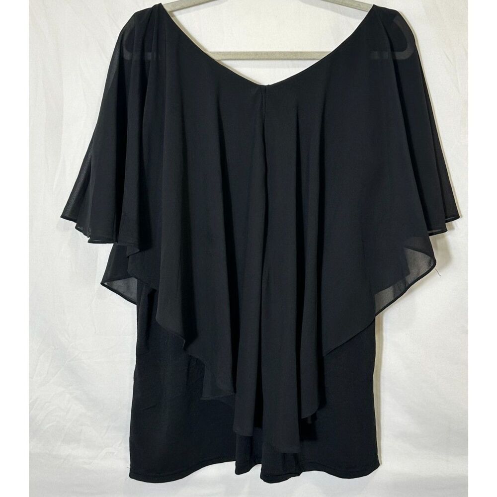 Avenue Studio Women's Plus Size 18 Blouse Flutter Sleeves Scoop Neck Black